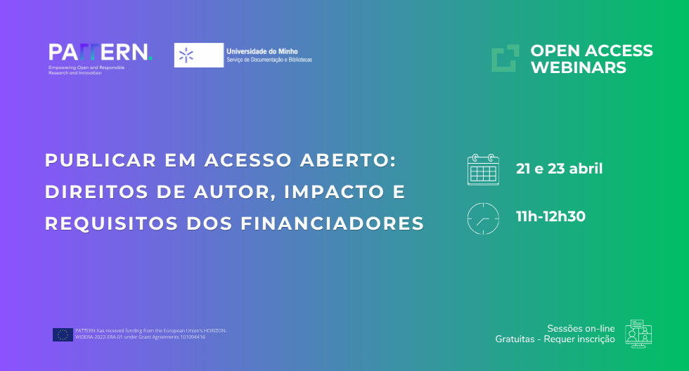 webinars PATTERN sobre acesso aberto, requisitos dos financiadores e retenção de direitos